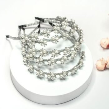 Pearl & Crystal Blossom Hairband - Silver Base