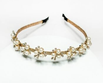 Pearl & Crystal Blossom Hairband - Gold Base